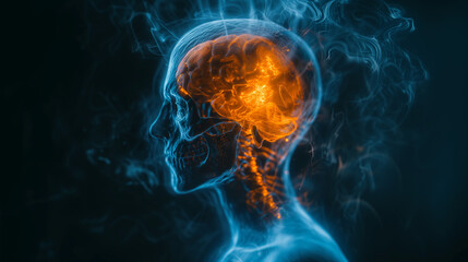 Glowing brain scan illustration highlighting brain coherence - obrazy, fototapety, plakaty