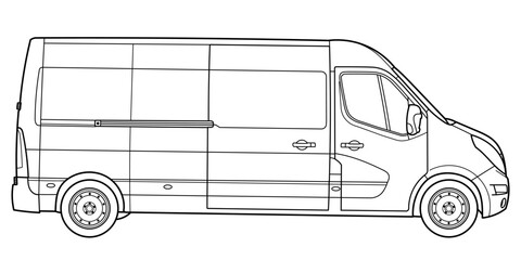 Classic van bus car. Side view shot. Outline doodle vector illustration   © Anton Baranovskyi
