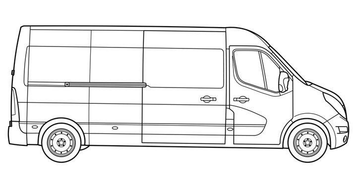 recommend clip art: Classic van bus car. Side view shot. Outline doodle vector illustration	
                    
