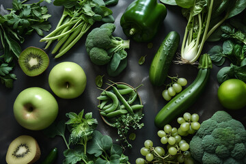 Assortment of green fruit and vegetable