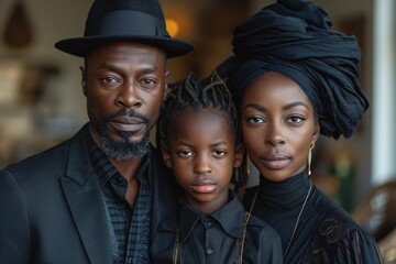 Obraz premium Family Photo: Black Family Celebrating Black History Month Generative AI