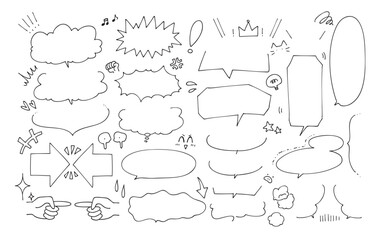 シンプルな手描きのコミック風吹き出しセット