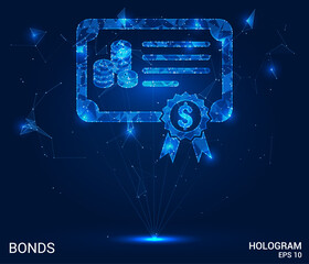 Hologram bonds. Bonds of polygons, triangles of points and lines. Debt obligations are a low-polygonal compound structure. Technology concept vector.