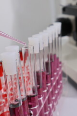 Modern medical laboratory with microscope and test tubes and biochemistry on rooftop biotechnology development center. Science laboratory of high-tech equipment microscope