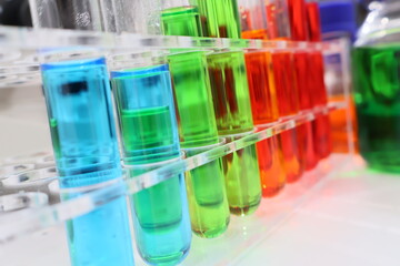 Modern medical laboratory with microscope and test tubes and biochemistry on rooftop biotechnology development center. Science laboratory of high-tech equipment microscope