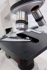 Modern medical laboratory with microscope and test tubes and biochemistry on rooftop biotechnology...