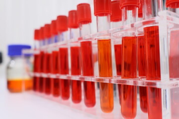 Modern medical laboratory with microscope and test tubes and biochemistry on rooftop biotechnology development center. Science laboratory of high-tech equipment microscope