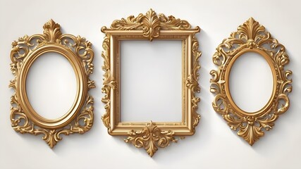 set of antique gold  frames , 3d rendering 