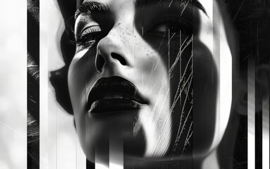 Black and white portrait of a beautiful woman with closed eyes and closed eyes.Golden Age Cinema,old Hollywood films