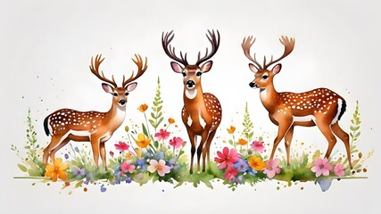 illustration of deers and  the flowers 