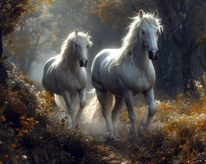 white horse running 