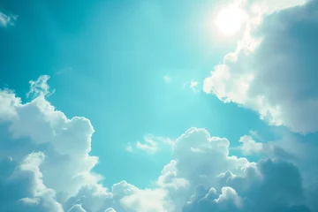 Fotobehang 爽やかな季節の青空、雲、太陽、3D CG © keisuke