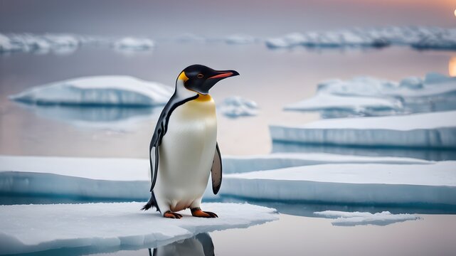  gentoo penguins standing on ice floe