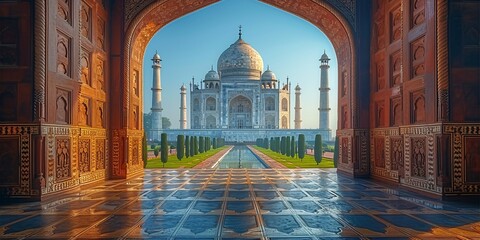 A Taj Mahal-Inspired Archway in a Modern City Generative AI