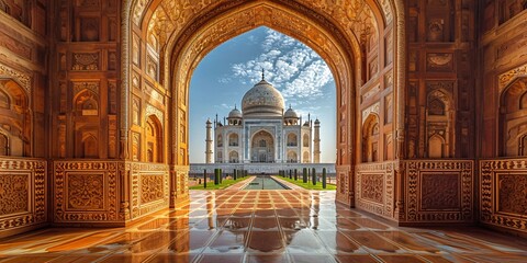 A Glimpse of Paradise: The Taj Mahal in All Its Glory Generative AI - obrazy, fototapety, plakaty