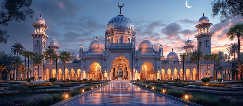 Mosque of the Month: A Stunning Sunset View of the Grand Mosque Generative AI