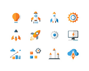 startup flat icon set 