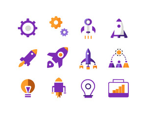 startup flat icon set 