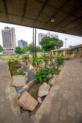 Landscaping a city and plants growing under the bridge in Lagos Marina, Nigeria.
