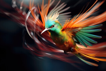 Abstract photo of flying Quetzal bird