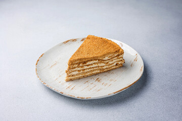 A delicious honey cake in a restaurant. Close up
