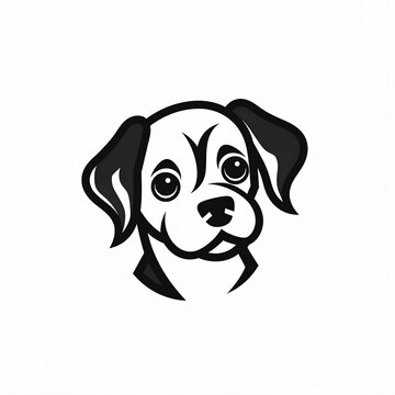 Flat cute dog logo, black and white