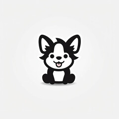 Flat cute dog cartoon logo, black and white