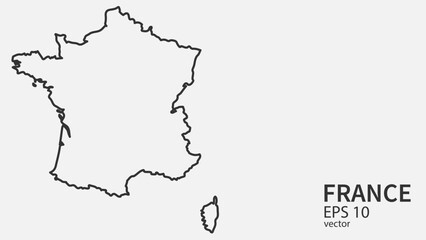 Vector line map of France. Vector design isolated on white background.	
