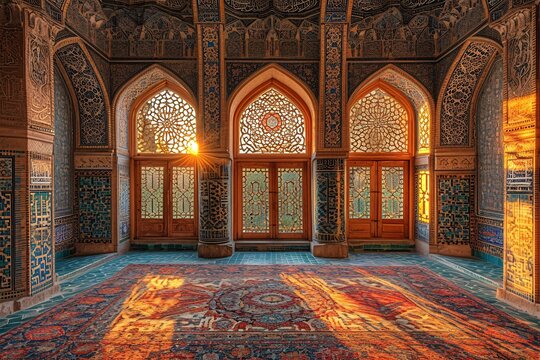 Sunlit Archway in a Majestic Mosque Generative AI