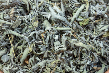 fresh dried sage leaves for sale at the herbalist,