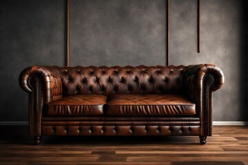 an AI image depicting a detailed view of a leather Chesterfield sofa situated in an indoor environment - obrazy, fototapety, plakaty