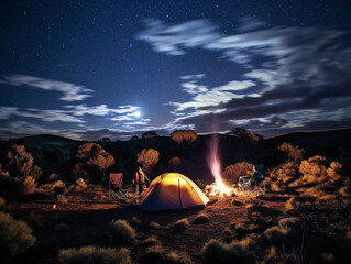 A mesmerizing night sky twinkles above a secluded campsite, leaving you in awe of nature's beauty.
