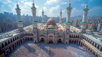 Mosque of the Month: A Crowd Gathers for the Grand Opening of the Grand Mosque Generative AI - obrazy, fototapety, plakaty