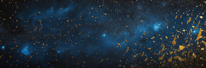 Hintergrund mit abstrakten Glitter Lichter, Funkeln, Sterne in blau, gold und schwarz als bokeh Banner - obrazy, fototapety, plakaty