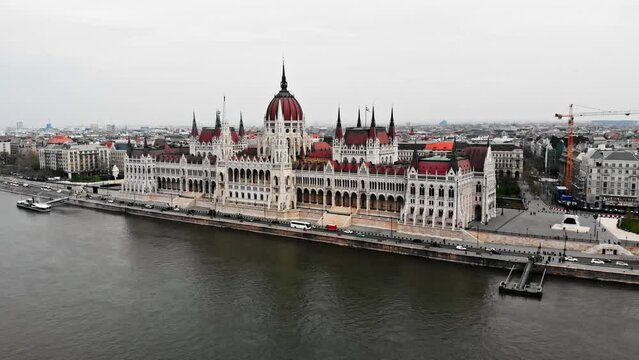 Budapest parliament in cloudy day