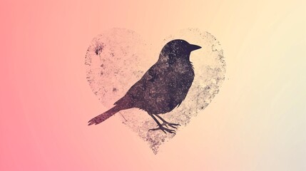 Bird silhouette forming a heart on soft-colored backdrop for Valentine's Day. - obrazy, fototapety, plakaty