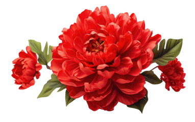 peony flower red on white or PNG transparent background.