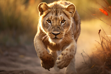 Fototapeta premium Angry tiger running towards camera