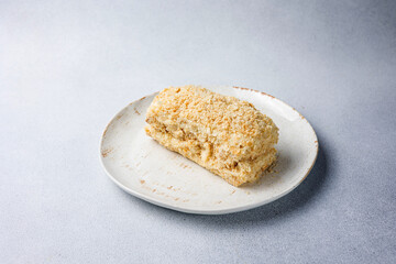 A delicious Napoleon cake in a restaurant. Close-up