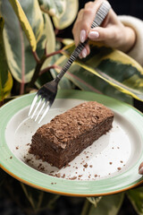 A delicious Napoleon cake in a restaurant. Close-up