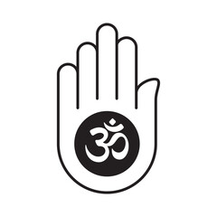 Vector hindu religious emblem of hand and om. Isolated on white background.