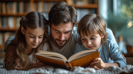 Fototapeta na wymiar Family reading together at home 