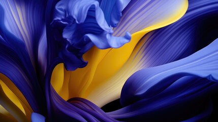 Abstract blue and yellow floral swirls, digital art for background or wallpaper.