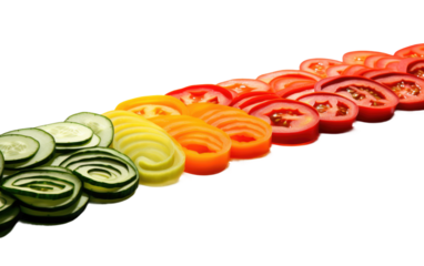 vegetable slices backlit on white or PNG transparent background.
