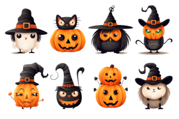 Cute Funny halloween set collection isolated on white background. Generative AI.