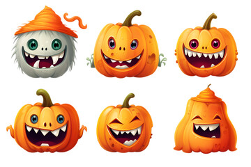 Cute Funny halloween set collection isolated on white background. Generative AI.
