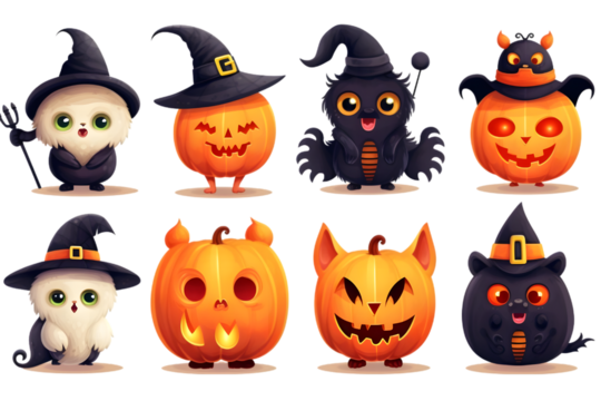 Cute Funny halloween set collection isolated on white background. Generative AI.