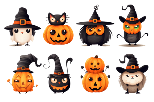 Cute Funny halloween set collection isolated on white background. Generative AI.