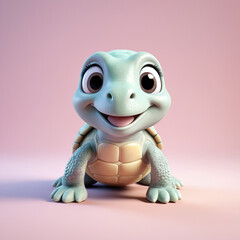 Obraz premium 3d cute happy and smiling turtle walking on the ground.