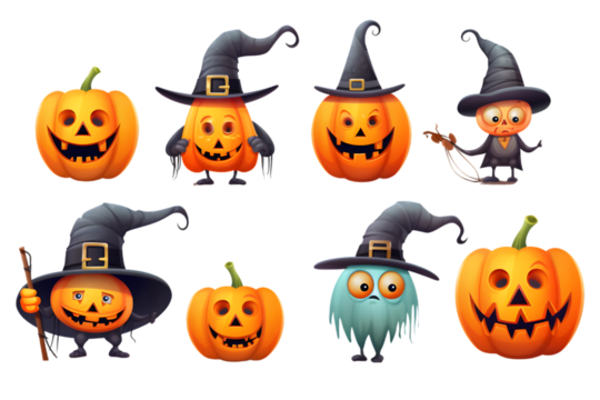 Cute Funny halloween set collection isolated on white background. Generative AI.